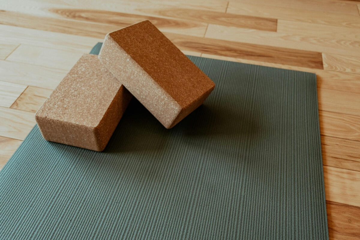 Yoga equipment - cork blocks on mat